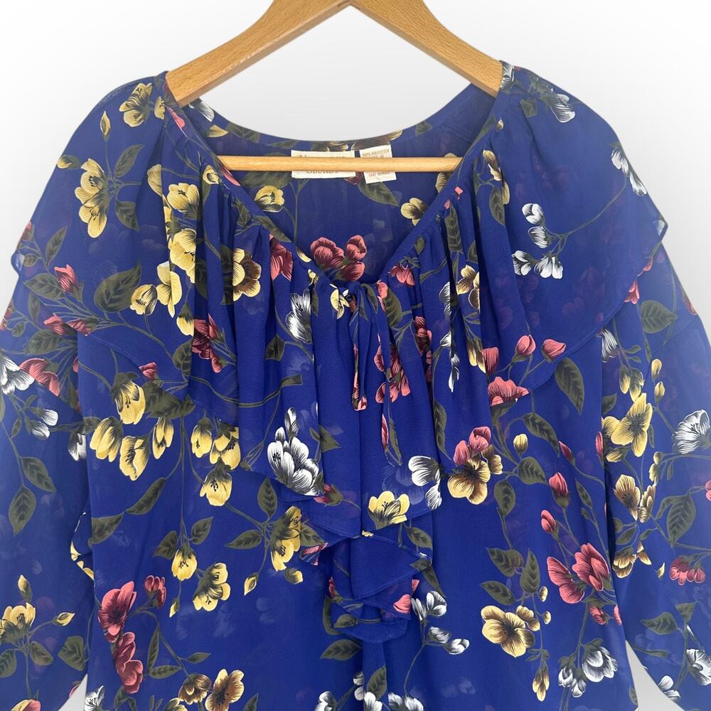 Victoria's Secret Vintage Gold Label Women Sheer Floral Ruffle Tunic Top S Blue - Picture 3 of 10